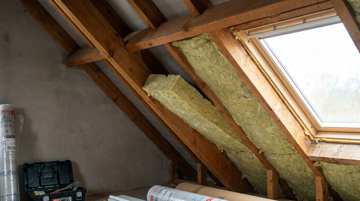 Dakisolatie langs de binnenzijde in Belgie: plaatsing van minerale wol tussen de kepers